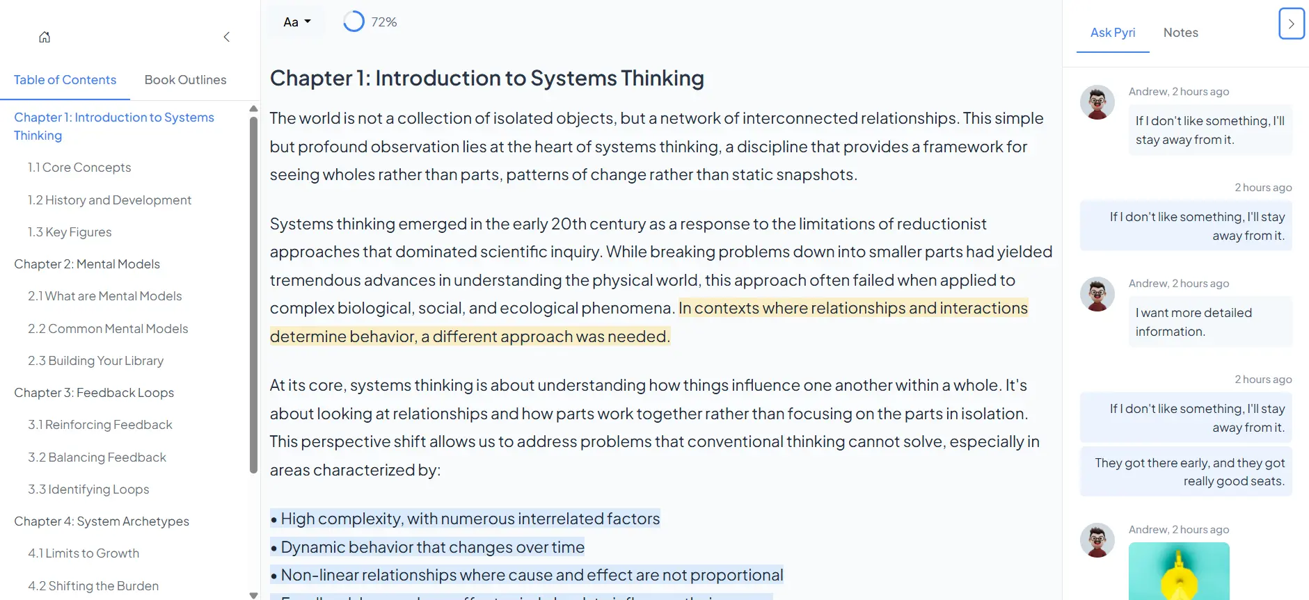 Reading interface